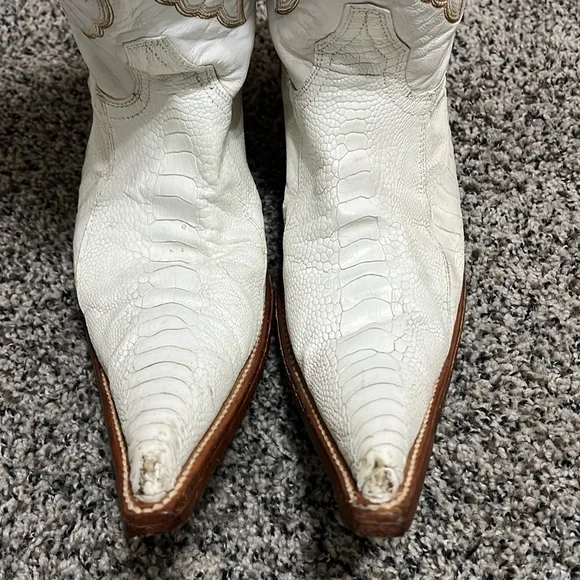 Los Altos Women’s Cowboy Boots Genuine Ostrich 3X Toe White Boots - Picture 7 of 10